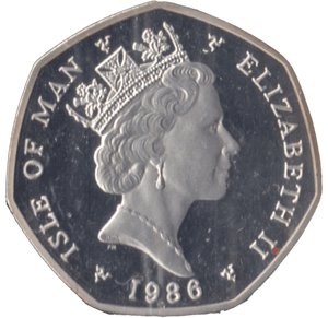 1986 SILVER PROOF CHRISTMAS HORSE AND TRAM LARGE 50P ISLE OF MAN 2 - 50P REGIONAL ISSUES - Cambridgeshire Coins