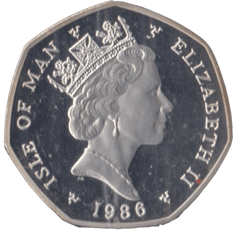 1986 SILVER PROOF CHRISTMAS HORSE AND TRAM LARGE 50P ISLE OF MAN 2 - 50P REGIONAL ISSUES - Cambridgeshire Coins
