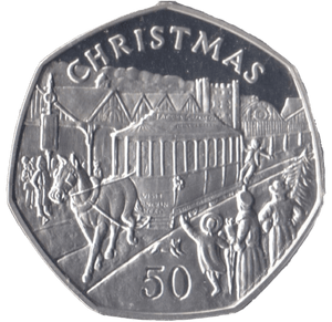 1986 SILVER PROOF CHRISTMAS HORSE AND TRAM LARGE 50P ISLE OF MAN 2 - 50P REGIONAL ISSUES - Cambridgeshire Coins