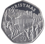 1986 SILVER PROOF CHRISTMAS HORSE AND TRAM LARGE 50P ISLE OF MAN 2 - 50P REGIONAL ISSUES - Cambridgeshire Coins