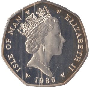 1986 SILVER PROOF CHRISTMAS HORSE AND TRAM LARGE 50P ISLE OF MAN 2 - 50P REGIONAL ISSUES - Cambridgeshire Coins