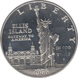 1986 SILVER PROOF ELLIS ISLAND ONE DOLLAR USA - SILVER WORLD COINS - Cambridgeshire Coins