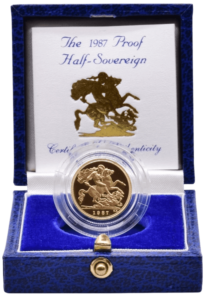 1987 GOLD PROOF HALF SOVEREIGN BOXED - GOLD PROOF HALF SOVEREIGNS - Cambridgeshire Coins