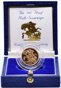 1987 GOLD PROOF HALF SOVEREIGN BOXED - GOLD PROOF HALF SOVEREIGNS - Cambridgeshire Coins