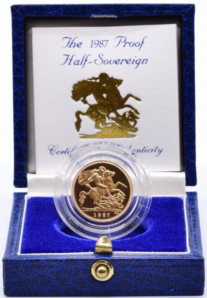 1987 GOLD PROOF HALF SOVEREIGN BOXED - GOLD PROOF HALF SOVEREIGNS - Cambridgeshire Coins