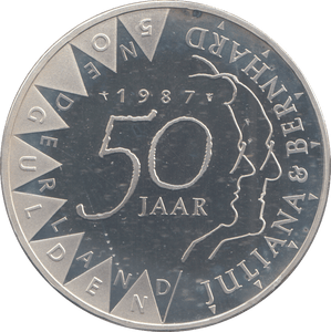 1987 SILVER PROOF NETHERLAND 50 GULDEN - SILVER WORLD COINS - Cambridgeshire Coins
