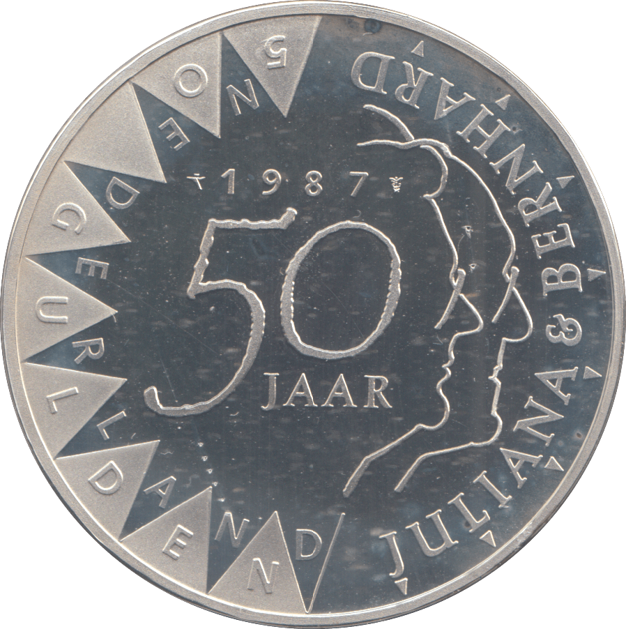 1987 SILVER PROOF NETHERLAND 50 GULDEN - SILVER WORLD COINS - Cambridgeshire Coins