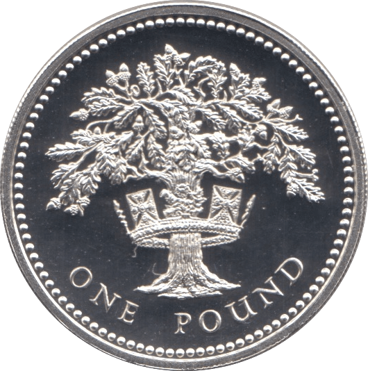 1987 SILVER PROOF ONE POUND £1 ROYAL OAK - SILVER WORLD COINS - Cambridgeshire Coins