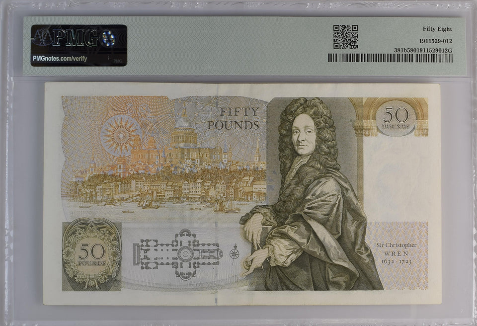 1988 - 91 GREAT BRITAIN FIFTY POUNDS BANKNOTE GILL PMG 58 CHOICE ABOUT UNC D42539191 - PMG CERTIFIED ENGLISH BANKNOTES - Cambridgeshire Coins