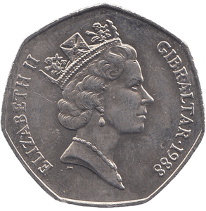 1988 FIFTY PENCE GIBRALTAR - WORLD COINS - Cambridgeshire Coins
