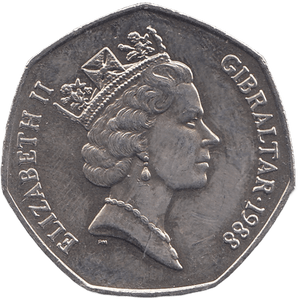 1988 FIFTY PENCE GIBRALTAR - WORLD COINS - Cambridgeshire Coins