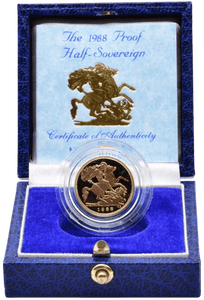 1988 GOLD PROOF HALF SOVEREIGN BOXED - GOLD PROOF HALF SOVEREIGNS - Cambridgeshire Coins