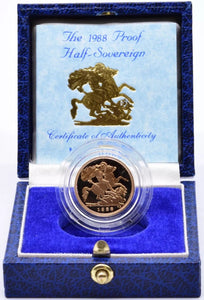 1988 GOLD PROOF HALF SOVEREIGN BOXED - GOLD PROOF HALF SOVEREIGNS - Cambridgeshire Coins