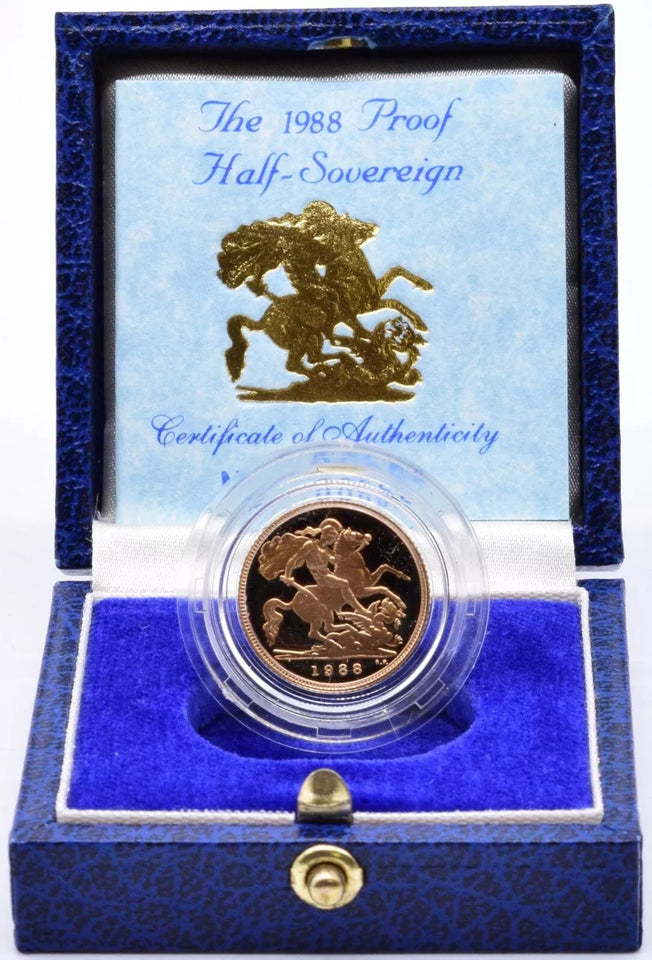1988 GOLD PROOF HALF SOVEREIGN BOXED - GOLD PROOF HALF SOVEREIGNS - Cambridgeshire Coins