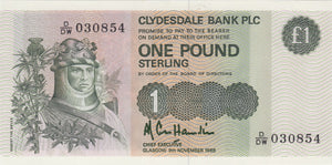 1988 ONE POUND CLYDESDALE BANK BANKNOTE REF SCOT - 68 - WORLD BANKNOTES - Cambridgeshire Coins