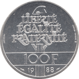 1988 SILVER COMMEMORATIVE 100 FRANCS FRANCE - SILVER WORLD COINS - Cambridgeshire Coins