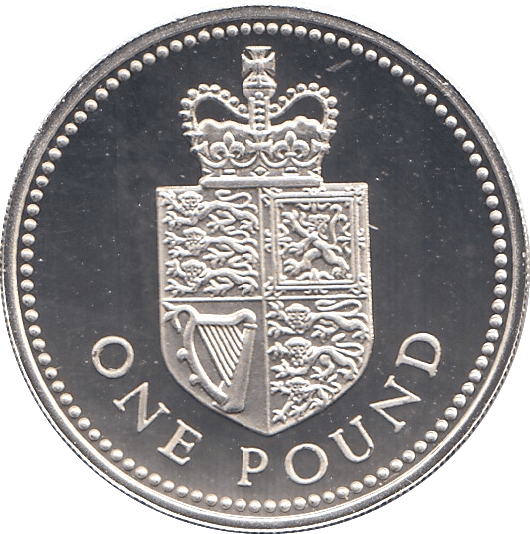1988 SILVER PROOF ONE POUND ROYAL ARMS SHIELD - SILVER WORLD COINS - Cambridgeshire Coins