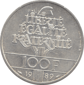 1989 FRANCE 100 FRANC - SILVER WORLD COINS - Cambridgeshire Coins
