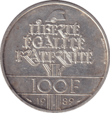 1989 FRANCE ONE HUNDRED FRANC - WORLD COINS - Cambridgeshire Coins