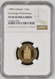 1989 GOLD PROOF SOVEREIGN ANNIVERSARY ( NGC ) PF 69 ULTRA CAMEO - NGC GOLD COINS - Cambridgeshire Coins