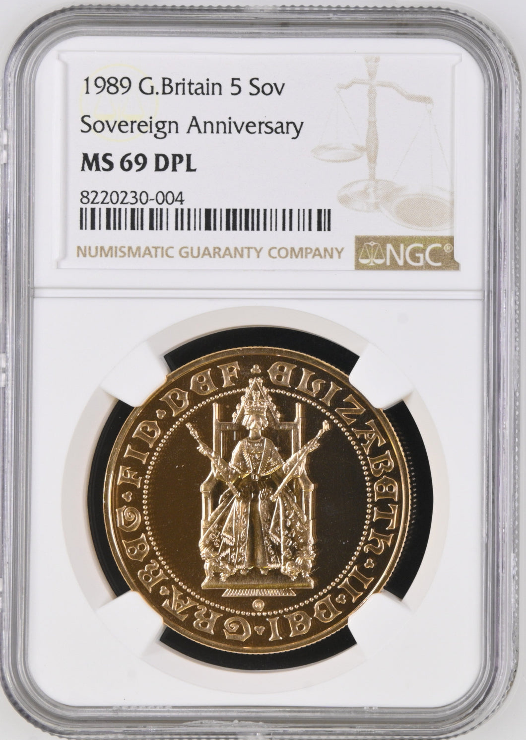1989 GOLD PROOF SOVEREIGN ANNIVERSARY 5 SOVEREIGN (NGC) PF69 ULTRA