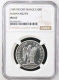1989 SILVER 100 FRANC PIEDFORT HUMAN RIGHTS FRANCE MS 67 - NGC SILVER COINS - Cambridgeshire Coins