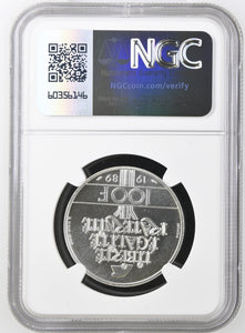 1989 SILVER 100 FRANC PIEDFORT HUMAN RIGHTS FRANCE MS 67 - NGC SILVER COINS - Cambridgeshire Coins
