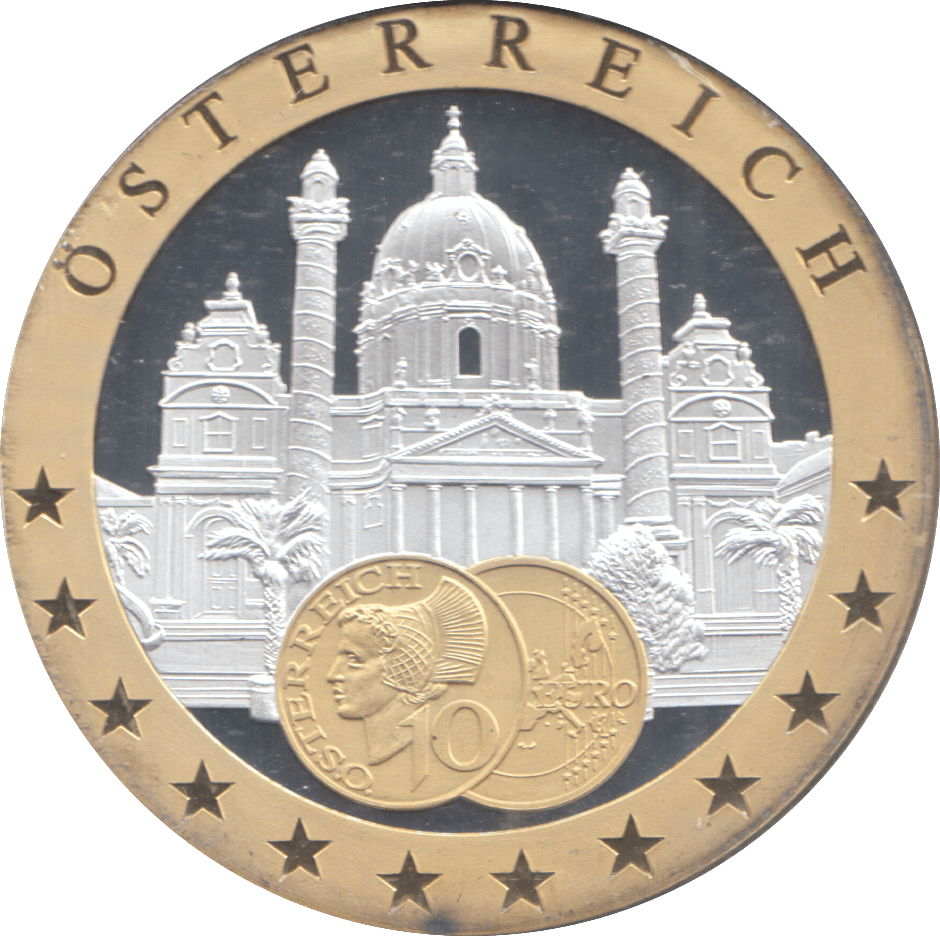 1989 SILVER PLATED AUSTRIA EUROPEAN CURRENCIES COMMEMORATIVE COIN - WORLD COINS - Cambridgeshire Coins