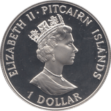 1989 SILVER PROOF ONE DOLLAR PITCAIRN ISLANDS - SILVER WORLD COINS - Cambridgeshire Coins