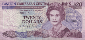 1989 TWENTY DOLLARS EASTERN CARIBBEAN BANKNOTE REF-1794 - WORLD BANKNOTES - Cambridgeshire Coins