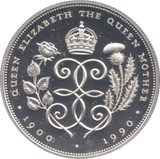 1990 £5 QUEEN ELIZABETH THE QUEEN MOTHER SILVER PROOF - £5 Silver Proof - Cambridgeshire Coins