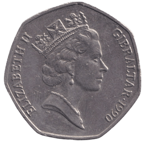 1990 50P GIBRALTAR RING OF DOLPHINS CIRCULATED - 50P CIRCULATED - Cambridgeshire Coins
