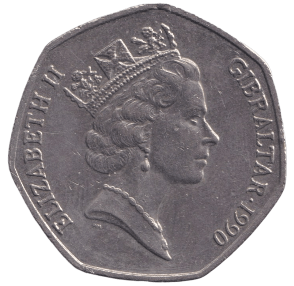 1990 50P GIBRALTAR RING OF DOLPHINS CIRCULATED - 50P CIRCULATED - Cambridgeshire Coins