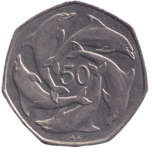 1990 50P GIBRALTAR RING OF DOLPHINS CIRCULATED - 50P CIRCULATED - Cambridgeshire Coins
