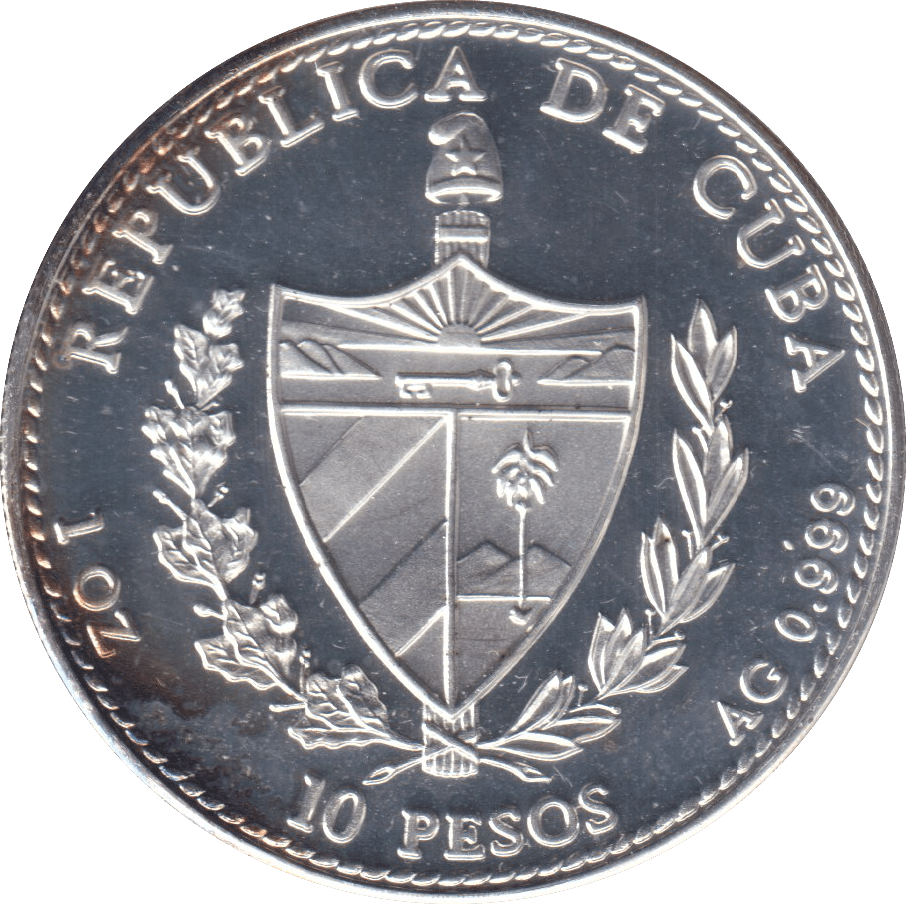 1990 .999 FINE SILVER PROOF 10 PESOS REPUBLIC OF CUBA - SILVER WORLD COINS - Cambridgeshire Coins