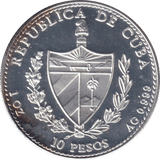 1990 .999 FINE SILVER PROOF 10 PESOS REPUBLIC OF CUBA - SILVER WORLD COINS - Cambridgeshire Coins