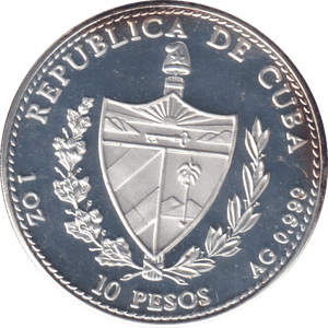1990 .999 FINE SILVER PROOF 10 PESOS REPUBLIC OF CUBA - SILVER WORLD COINS - Cambridgeshire Coins