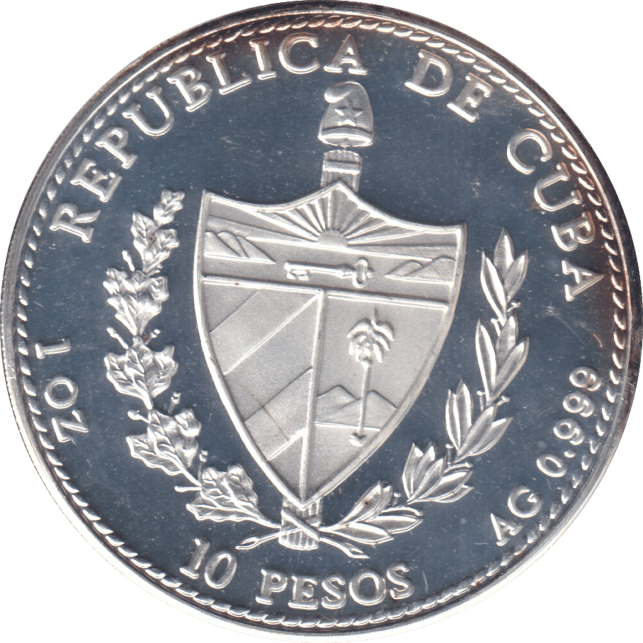 1990 .999 FINE SILVER PROOF 10 PESOS REPUBLIC OF CUBA - SILVER WORLD COINS - Cambridgeshire Coins