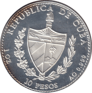 1990 .999 FINE SILVER PROOF 10 PESOS REPUBLIC OF CUBA - SILVER WORLD COINS - Cambridgeshire Coins