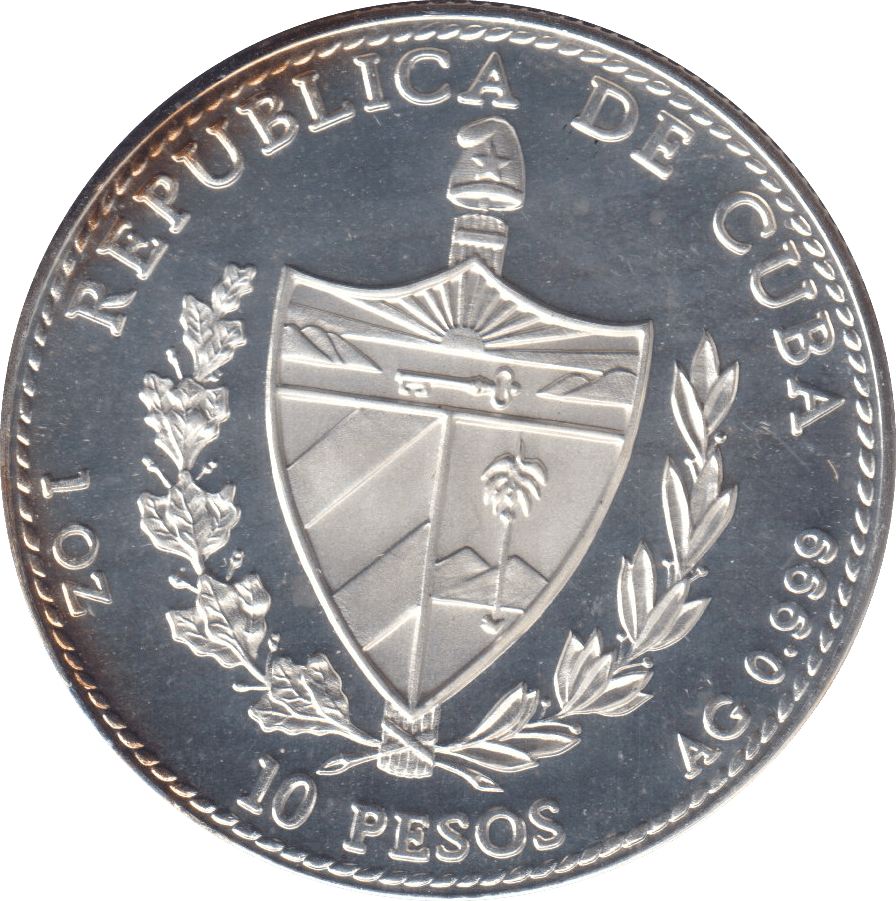 1990 .999 FINE SILVER PROOF 10 PESOS REPUBLIC OF CUBA - SILVER WORLD COINS - Cambridgeshire Coins
