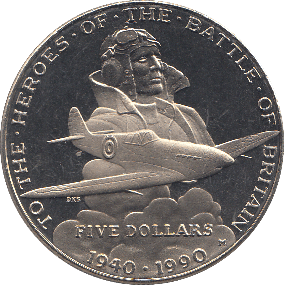 1990 FIVE DOLLARS MARSHALL ISLANDS HEROES OF BATTLE OF BRITAIN - WORLD COINS - Cambridgeshire Coins