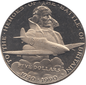 1990 FIVE DOLLARS TO THE HEROS IN THE BATTLE OF BRITAIN - WORLD COINS - Cambridgeshire Coins