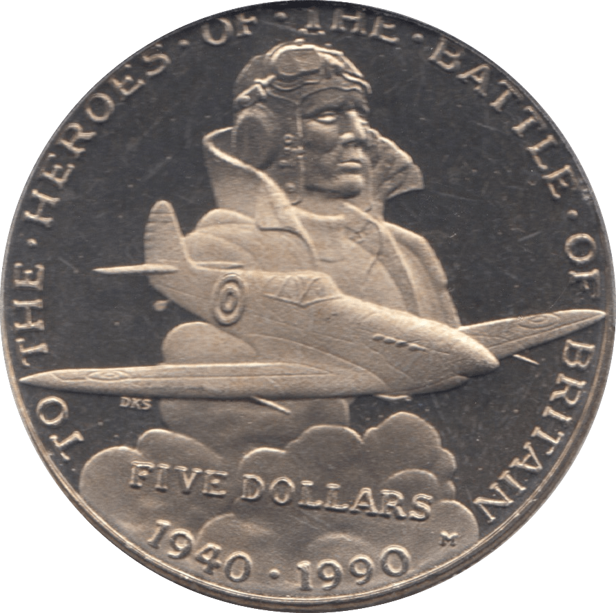 1990 FIVE DOLLARS TO THE HEROS IN THE BATTLE OF BRITAIN - WORLD COINS - Cambridgeshire Coins