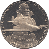 1990 FIVE DOLLARS TO THE HEROS IN THE BATTLE OF BRITAIN - WORLD COINS - Cambridgeshire Coins