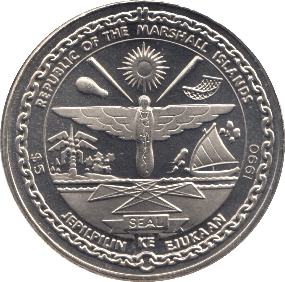 1990 MARSHALL ISLANDS FIVE DOLLARS ( PROOF ) - WORLD COINS - Cambridgeshire Coins
