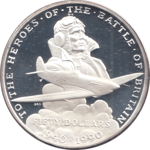 1990 SILVER PROOF 50 DOLLARS BATTLE OF BRITAIN - SILVER WORLD COINS - Cambridgeshire Coins