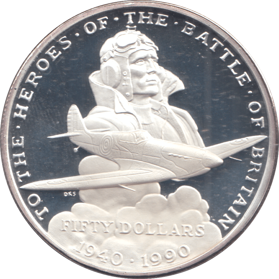 1990 SILVER PROOF 50 DOLLARS BATTLE OF BRITAIN - SILVER WORLD COINS - Cambridgeshire Coins
