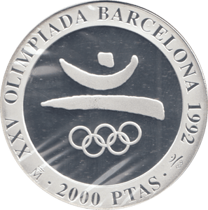 1990 SILVER PROOF BARCELONA 2000 PESETAS - SILVER WORLD COINS - Cambridgeshire Coins