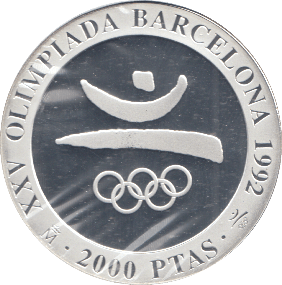 1990 SILVER PROOF BARCELONA 2000 PESETAS - SILVER WORLD COINS - Cambridgeshire Coins