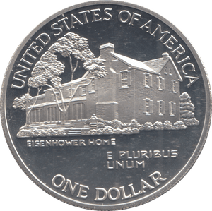 1990 SILVER PROOF EISENHOWER HOME ONE DOLLAR USA - SILVER WORLD COINS - Cambridgeshire Coins